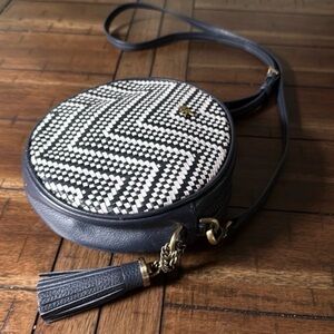 Michael Kors woven navy leather chevron canteen crossbody bag